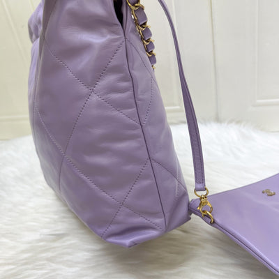 [Local Full Set - Unused] Chanel 22 Small Hobo Handbag in 24P Lilac Shiny Calfskin and AGHW (Model: AS3260)