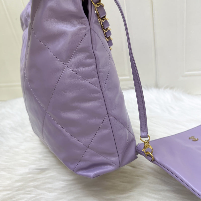 [Local Full Set - Unused] Chanel 22 Small Hobo Handbag in 24P Lilac Shiny Calfskin and AGHW (Model: AS3260)