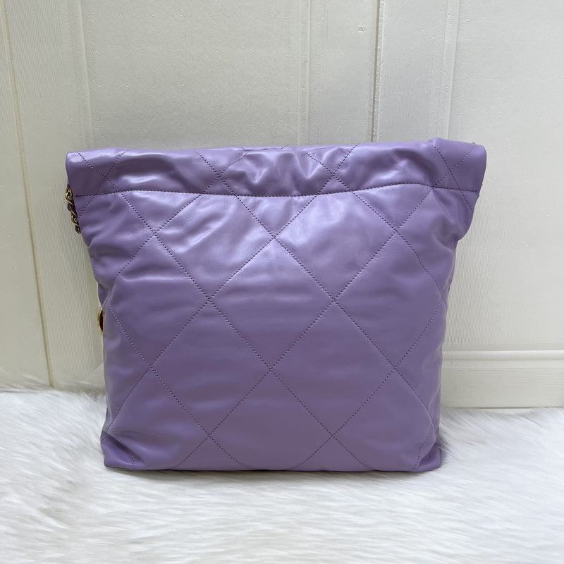 [Local Full Set - Unused] Chanel 22 Small Hobo Handbag in 24P Lilac Shiny Calfskin and AGHW (Model: AS3260)