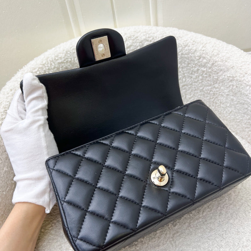 Chanel Top Handle Mini Rectangle Flap in Black Lambskin and LGHW