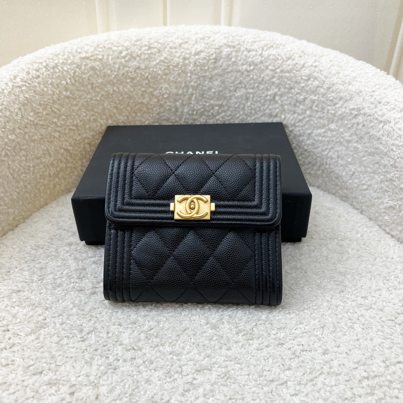 Chanel Boy Compact Trifold Wallet in Black Caviar and AGHW