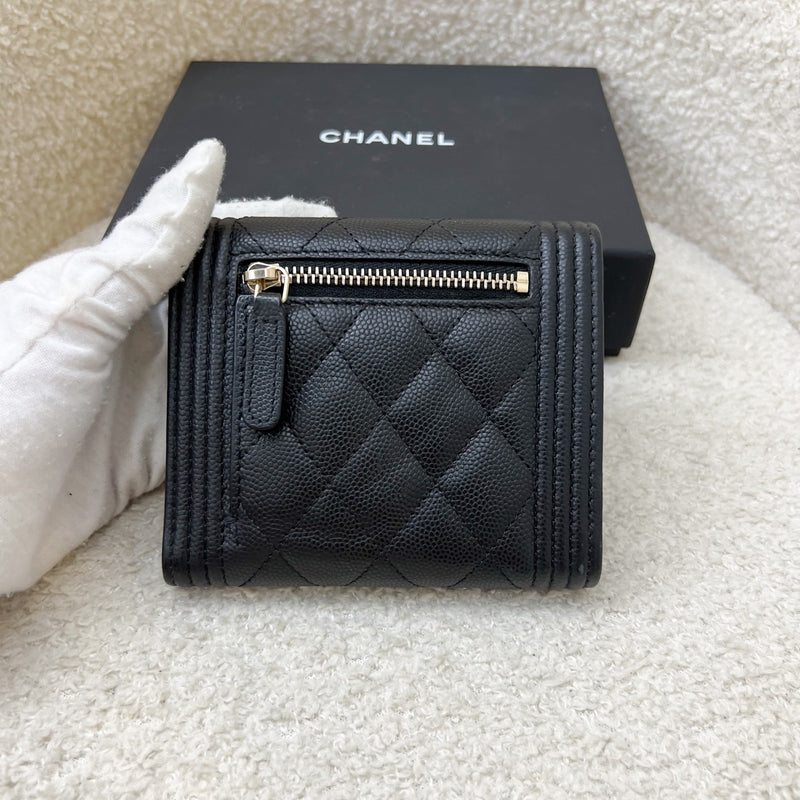 Chanel Boy Compact Trifold Wallet in Black Caviar and AGHW