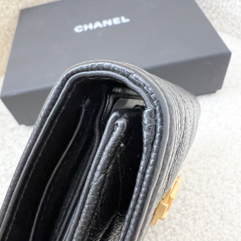 Chanel Boy Compact Trifold Wallet in Black Caviar and AGHW