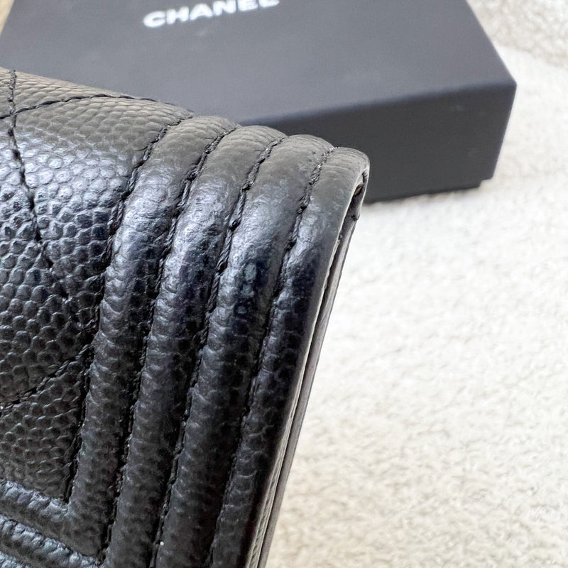 Chanel Boy Compact Trifold Wallet in Black Caviar and AGHW