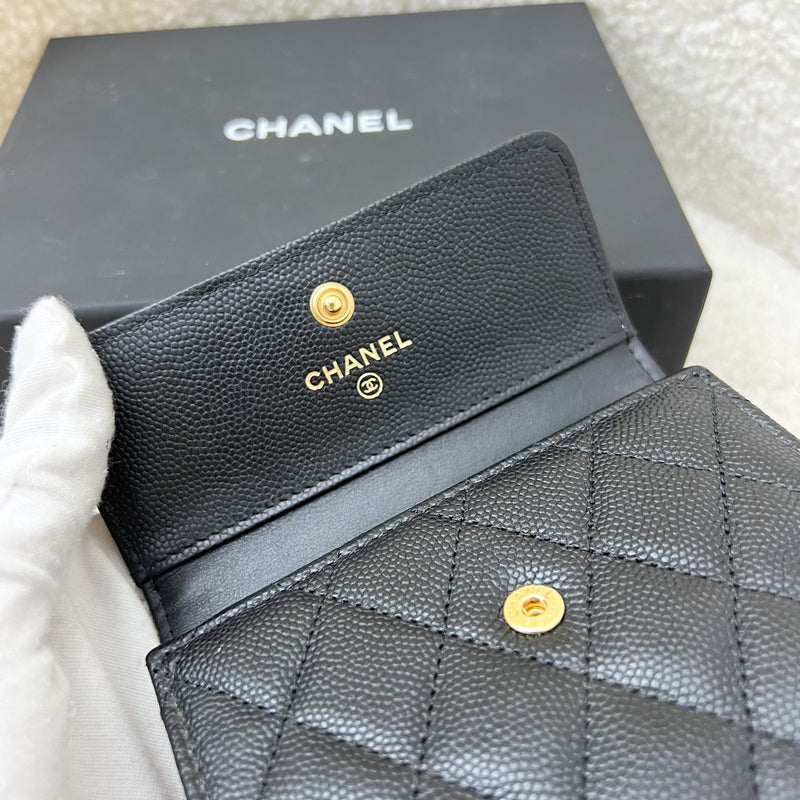 Chanel Boy Compact Trifold Wallet in Black Caviar and AGHW