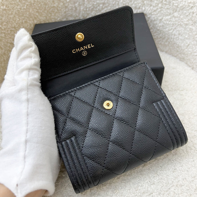 Chanel Boy Compact Trifold Wallet in Black Caviar and AGHW