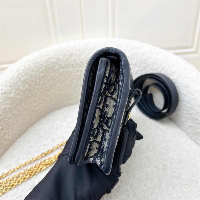 Dior 2-in-1 30 Montaigne Pouch / Wallet on Chain WOC in Navy Oblique Canvas GHW (Model: S2086UTZQ, Colour: M928)