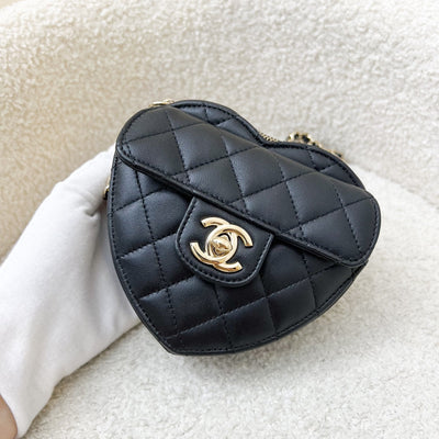 Chanel 22S Heart Clutch with Chain (Small Size) in Black Lambskin and LGHW