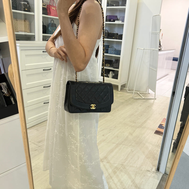 Chanel Medium Vintage Diana Flap in Black Lambskin and 24K GHW