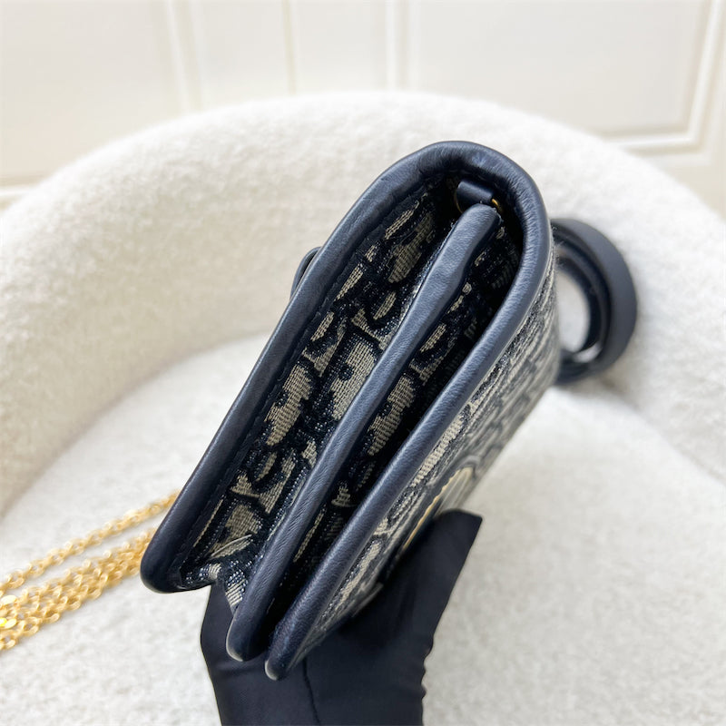 Dior 2-in-1 30 Montaigne Pouch / Wallet on Chain WOC in Navy Oblique Canvas GHW (Model: S2086UTZQ, Colour: M928)