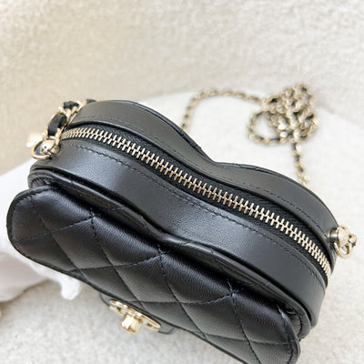 Chanel 22S Heart Clutch with Chain (Small Size) in Black Lambskin and LGHW