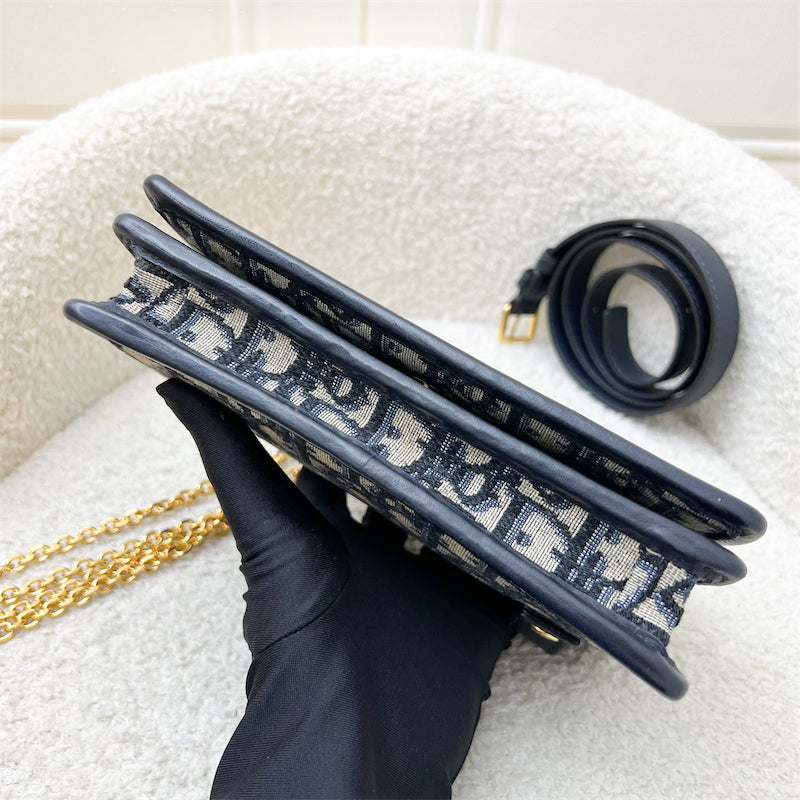 Dior 2-in-1 30 Montaigne Pouch / Wallet on Chain WOC in Navy Oblique Canvas GHW (Model: S2086UTZQ, Colour: M928)