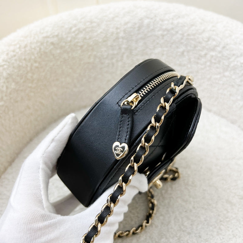 Chanel 22S Heart Clutch with Chain (Small Size) in Black Lambskin and LGHW