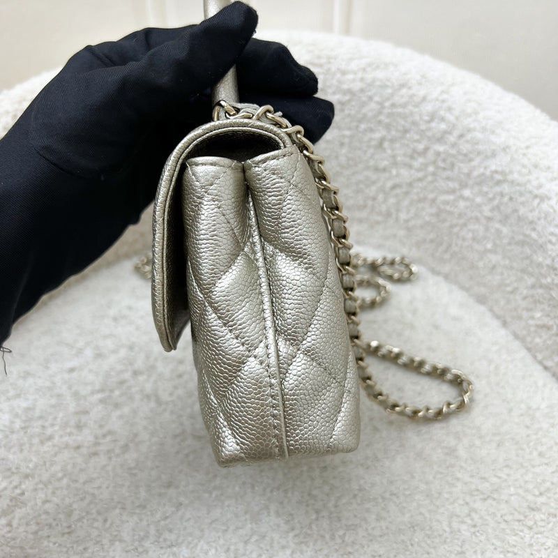 Chanel Micro Coco Handle Flap Bag in 25K Metallic Gold Caviar and LGHW (Model: AP4244)