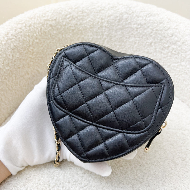 Chanel 22S Heart Clutch with Chain (Small Size) in Black Lambskin and LGHW