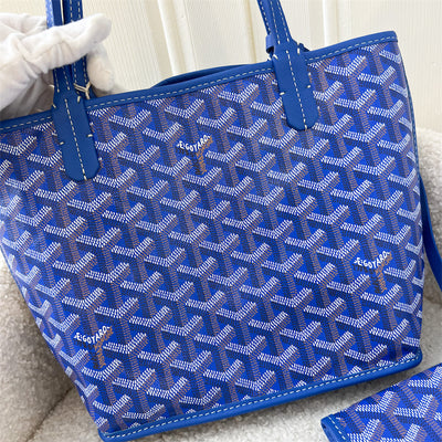 Goyard Mini Anjou Tote Bag in Bleu Canvas and Leather