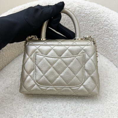 Chanel Micro Coco Handle Flap Bag in 25K Metallic Gold Caviar and LGHW (Model: AP4244)