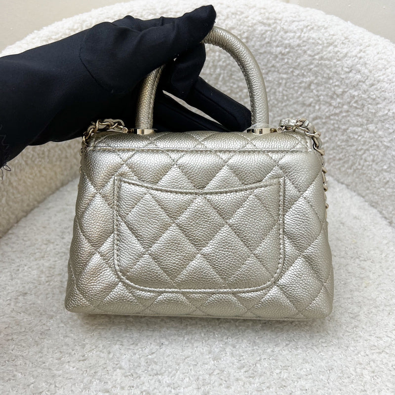 Chanel Micro Coco Handle Flap Bag in 25K Metallic Gold Caviar and LGHW (Model: AP4244)