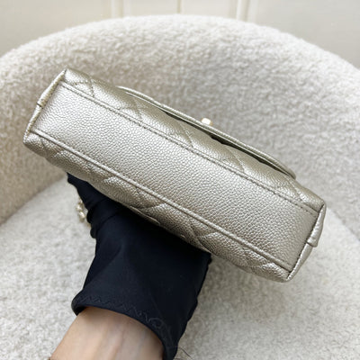 Chanel Micro Coco Handle Flap Bag in 25K Metallic Gold Caviar and LGHW (Model: AP4244)