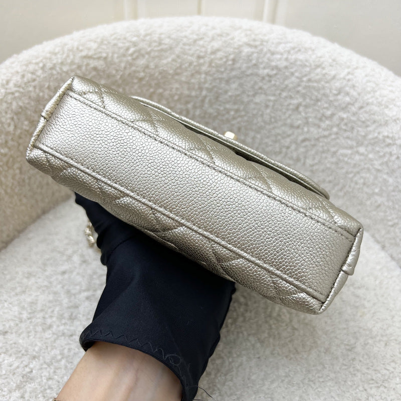 Chanel Micro Coco Handle Flap Bag in 25K Metallic Gold Caviar and LGHW (Model: AP4244)