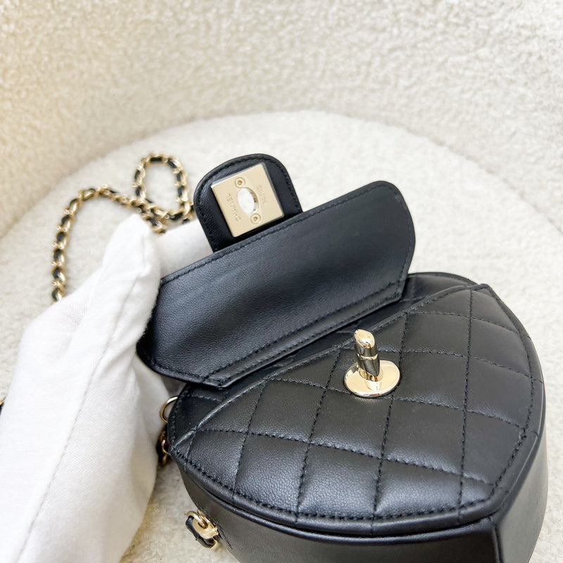 Chanel 22S Heart Clutch with Chain (Small Size) in Black Lambskin and LGHW