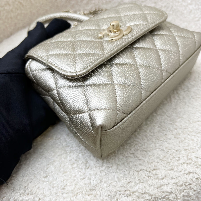 Chanel Micro Coco Handle Flap Bag in 25K Metallic Gold Caviar and LGHW (Model: AP4244)