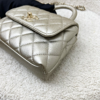 Chanel Micro Coco Handle Flap Bag in 25K Metallic Gold Caviar and LGHW (Model: AP4244)