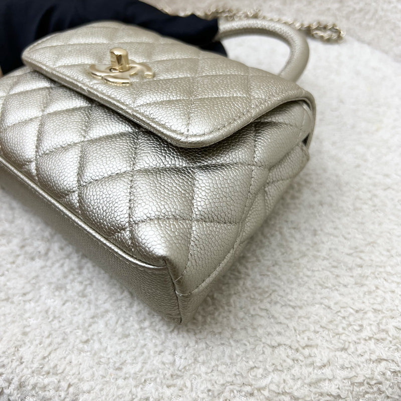 Chanel Micro Coco Handle Flap Bag in 25K Metallic Gold Caviar and LGHW (Model: AP4244)