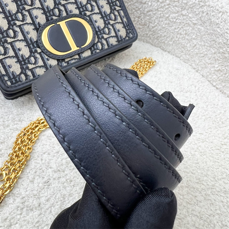 Dior 2-in-1 30 Montaigne Pouch / Wallet on Chain WOC in Navy Oblique Canvas GHW (Model: S2086UTZQ, Colour: M928)