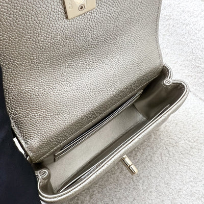 Chanel Micro Coco Handle Flap Bag in 25K Metallic Gold Caviar and LGHW (Model: AP4244)