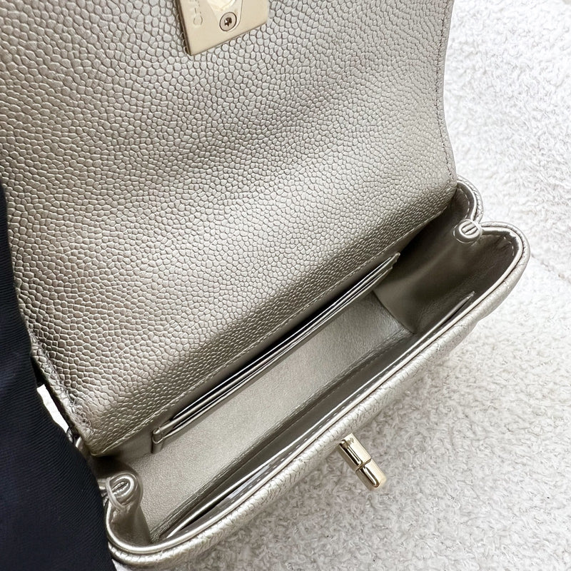 Chanel Micro Coco Handle Flap Bag in 25K Metallic Gold Caviar and LGHW (Model: AP4244)