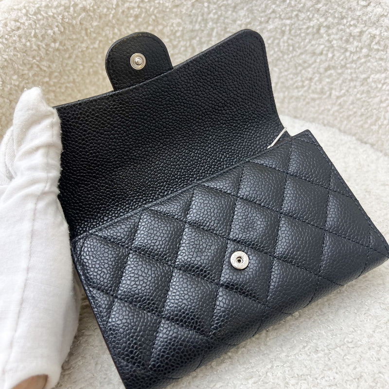 Chanel Classic Medium Trifold Wallet in Black Caviar and SHW