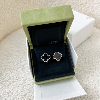 Van Cleef & Arpels VCA Vintage Alhambra Ear Studs, Yellow Gold Black Onyx