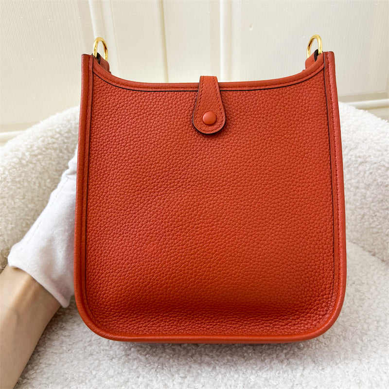 Hermes Mini Evelyne TPM in Terre Battue Maurice Leather, Cuivre Strap and GHW