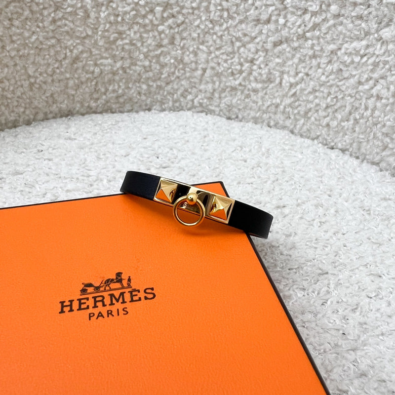 Hermes Rivale Mini Bracelet in Noir Black Swift Leather RGHW (T2)