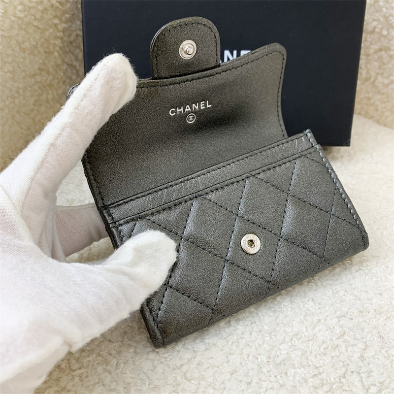 Chanel Classic Snap Card Holder in Iridescent Grey Leather and SHW