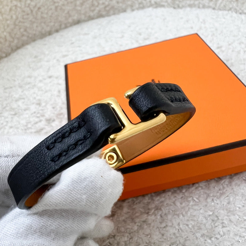 Hermes Rivale Mini Bracelet in Noir Black Swift Leather RGHW (T2)