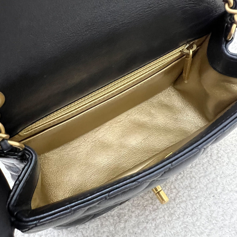 Chanel 22S Pearl Crush Square Mini Flap in Black Lambskin and AGHW (Model: AS1786)