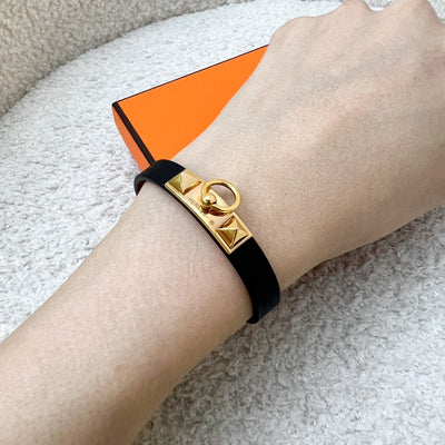 Hermes Rivale Mini Bracelet in Noir Black Swift Leather RGHW (T2)