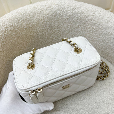 Chanel Classic Small Vanity in White Caviar and LGHW (Model: AP1341)