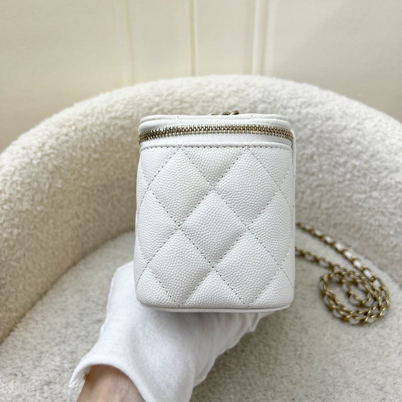 Chanel Classic Small Vanity in White Caviar and LGHW (Model: AP1341)