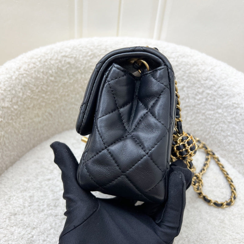 Chanel 22S Pearl Crush Square Mini Flap in Black Lambskin and AGHW (Model: AS1786)