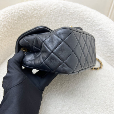 Chanel 22S Pearl Crush Square Mini Flap in Black Lambskin and AGHW (Model: AS1786)