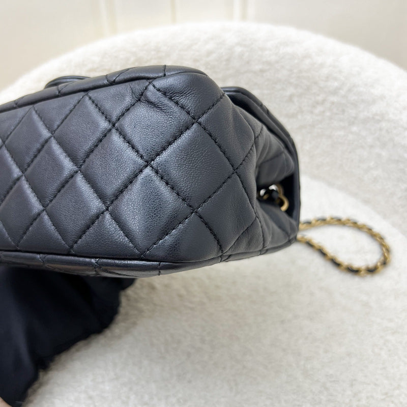 Chanel 22S Pearl Crush Square Mini Flap in Black Lambskin and AGHW (Model: AS1786)