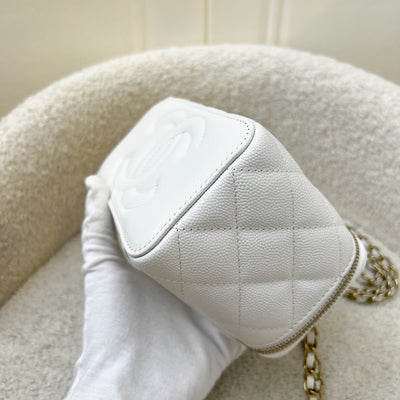 Chanel Classic Small Vanity in White Caviar and LGHW (Model: AP1341)