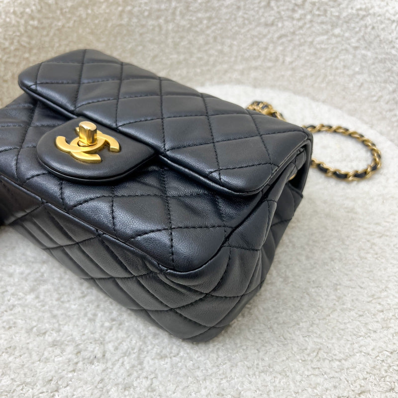 Chanel 22S Pearl Crush Square Mini Flap in Black Lambskin and AGHW (Model: AS1786)