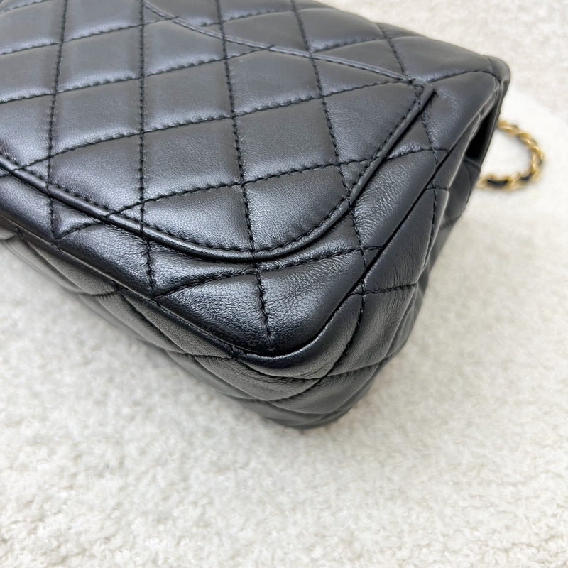 Chanel 22S Pearl Crush Square Mini Flap in Black Lambskin and AGHW (Model: AS1786)