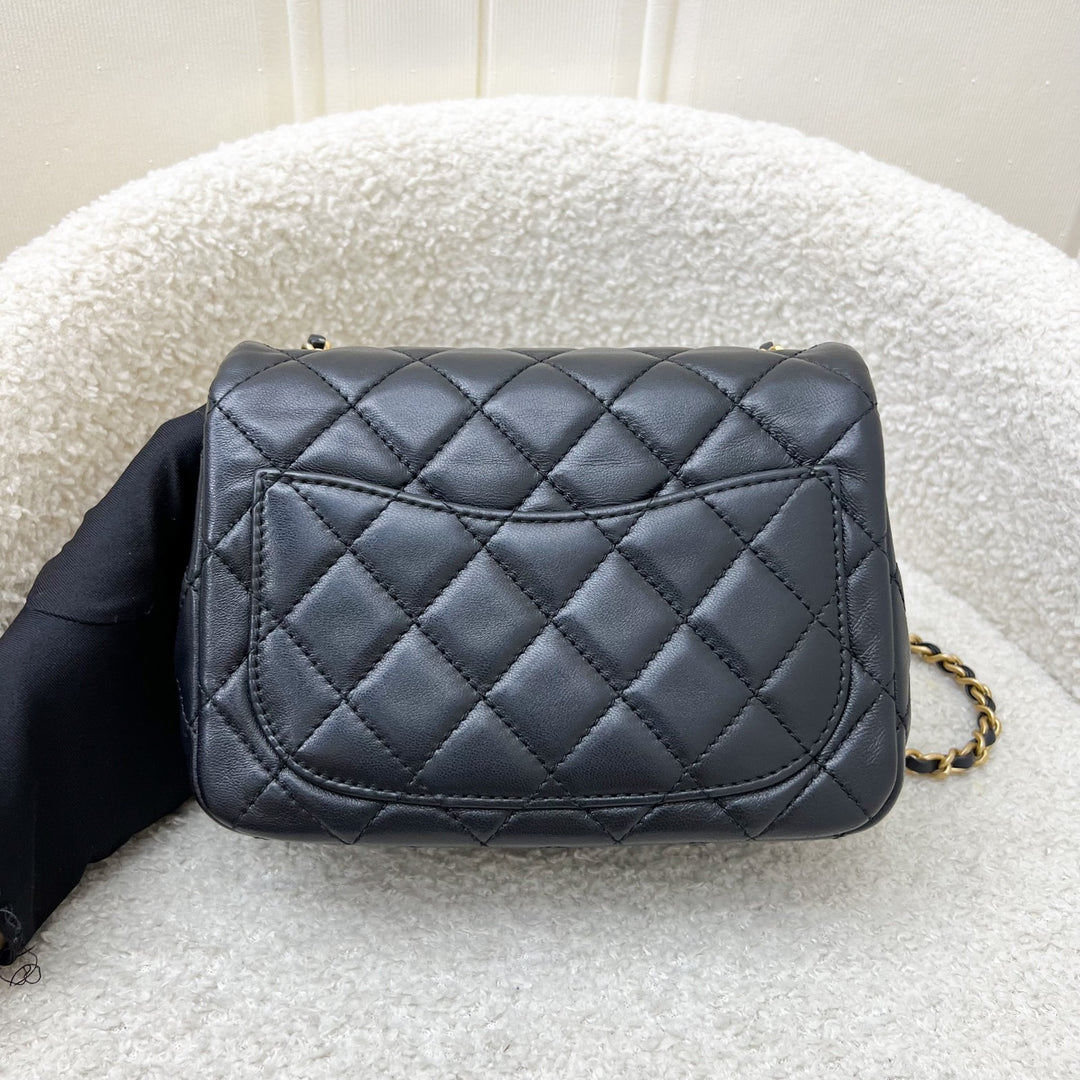 Chanel 22S Pearl Crush Square Mini Flap in Black Lambskin and AGHW