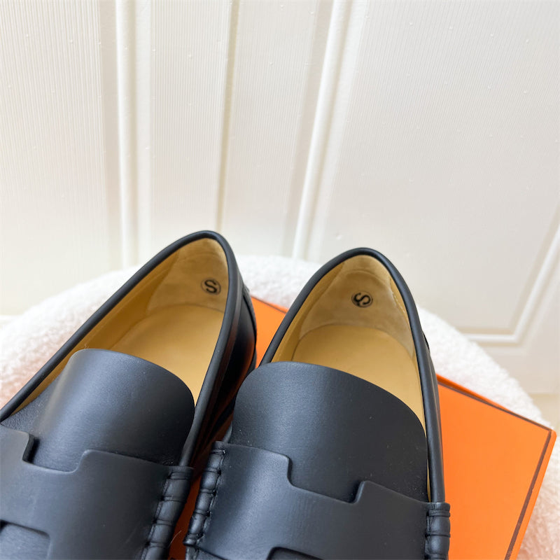 Hermes Bob Men’s Moccasins Shoes in Black Leather Sz 40.5