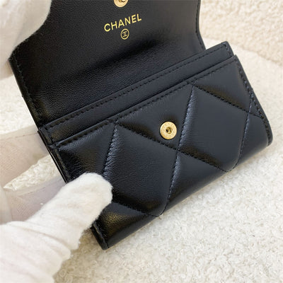 Chanel 19 Snap Card Holder in Black Lambskin AGHW